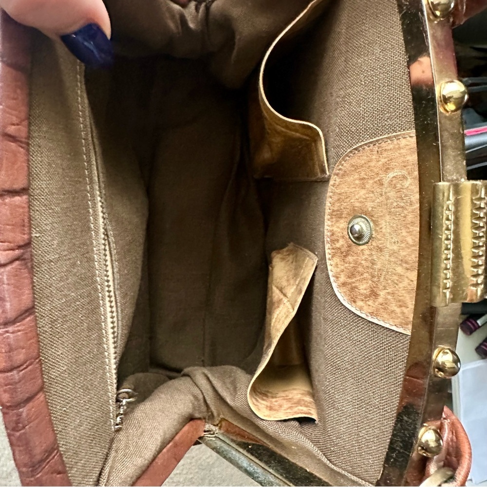 Vintage Continental Structured Leather Handbag Shoulder Purse Doctor’s Brass - Picture 5 of 12